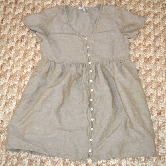 Madewell Brown Linen Blend Alexandra Button Front Mini Dress Pockets SMALL - Picture 2 of 7